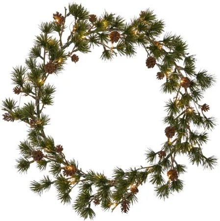 Larix Krans med belysning 40 cm, grön med bruna kottar