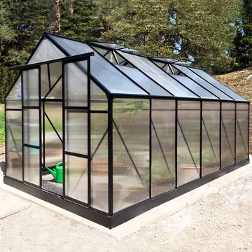 Växthus 10,7m² | 6mm kanalplast | Hög odlingshöjd | Svart - Trädgård & spabad - Trädgårdsskötsel - Växthus