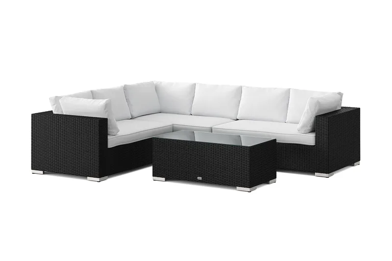 Bahamas L-formad utesoffa vänster, 6-sits med bord - Svart - Utemöbler - Loungemöbler - Soffgrupp utomhus