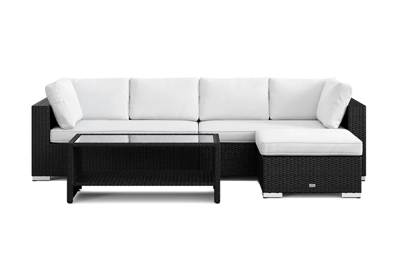 Bahamas utomhus divansoffa 5-sits med vändbar divan och bord med hylla - Svart - Utemöbler - Loungemöbler - Soffgrupp utomhus