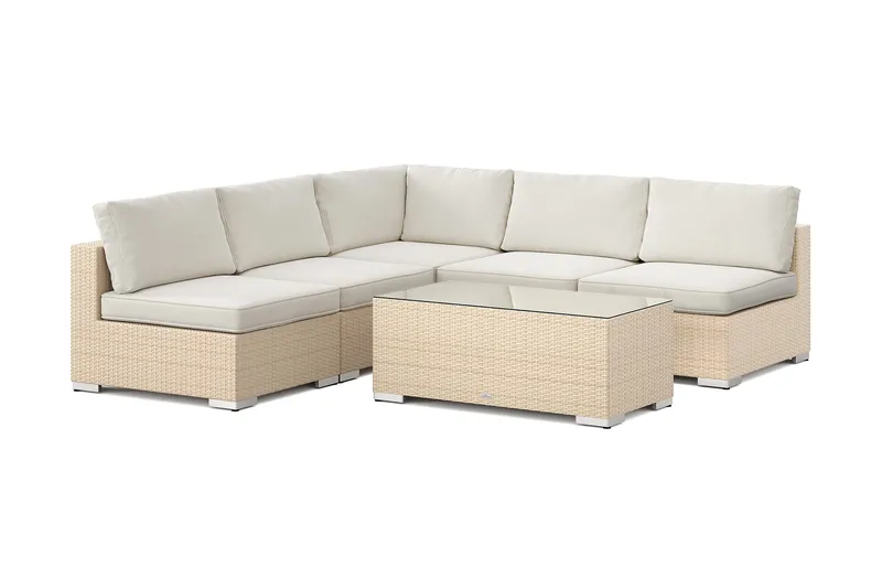 Bahamas utomhus hörnsoffa 5-sits vändbar med öppet avslut och bord - Beige - Utemöbler - Loungemöbler - Soffgrupp utomhus