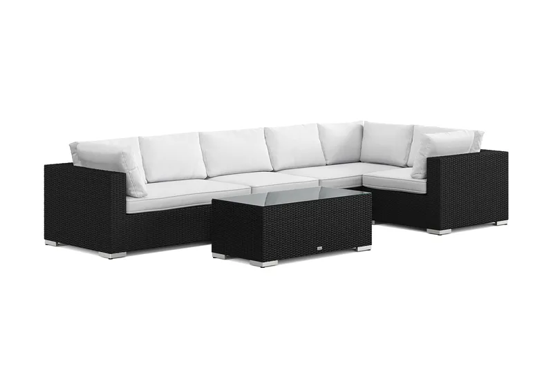 Bahamas utomhus hörnsoffa 6-sits vändbar med bord - Svart - Utemöbler - Loungemöbler - Soffgrupp utomhus
