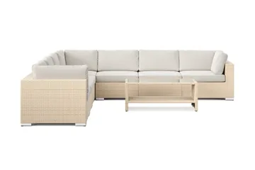 Bahamas utomhus hörnsoffa 7-sits vändbar och bord med hylla - Beige - Utemöbler - Loungemöbler - Soffgrupp utomhus