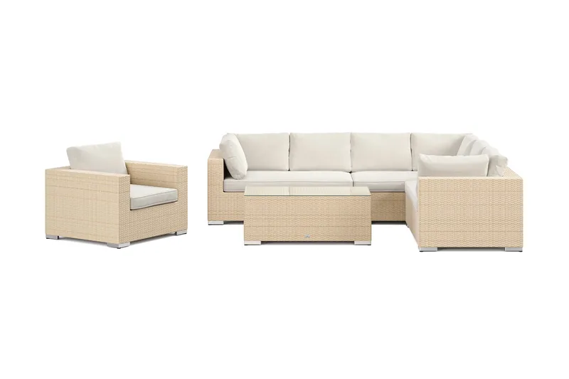 Bahamas utomhus L-soffa höger 7-sits med fåtölj och bord - Beige - Utemöbler - Loungemöbler - Soffgrupp utomhus