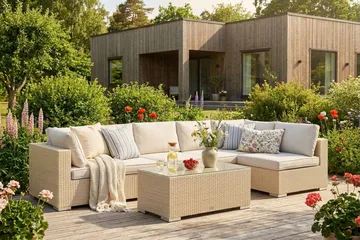 Bahamas utomhus loungegrupp 6-sits med vändbar schäslong och bord - Beige - Utemöbler - Loungemöbler - Soffgrupp utomhus