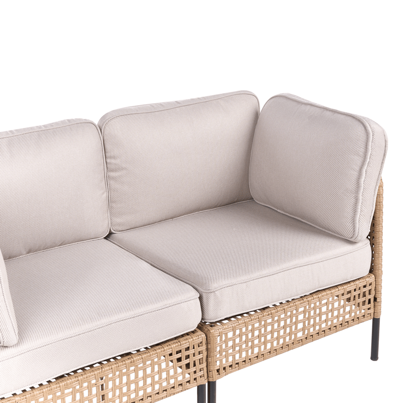 Hörnsoffa utomhus med Bord 6-Sits Omegana Modulär Konstrotting - Beige/Svart - Utemöbler - Loungemöbler - Soffgrupp utomhus