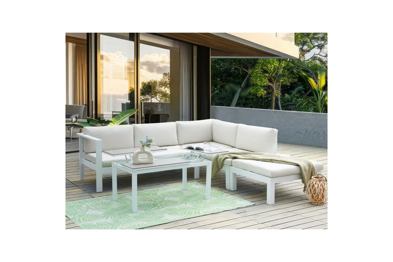 Loungegrupp 5-sits Messina Vit/Grå - Vit/Grå - Utemöbler - Loungemöbler - Soffgrupp utomhus
