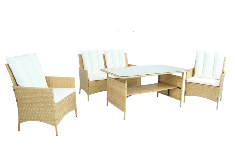 Loungegrupp med bord i beige – 2 stolar & 2-sitssoffa | Gillinge
