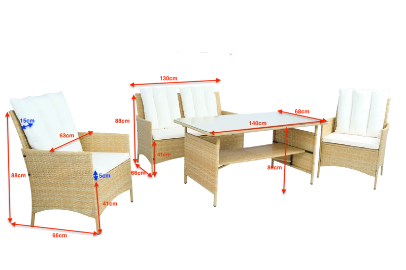Loungegrupp med bord i beige – 2 stolar & 2-sitssoffa | Gillinge - Utemöbler - Loungemöbler - Soffgrupp utomhus