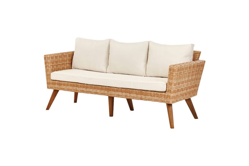 Loungegrupp med bord Vittoria Beige/vit/ljust trä, 5-Sits - Beige/vit/ljust trä, 5-Sits - Utemöbler - Loungemöbler - Soffgrupp utomhus