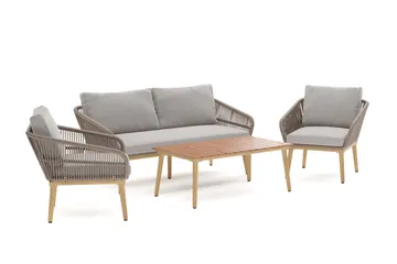 Morrocco 4-sits Soffgrupp utomhus med grå dynor och soffbord med trä utseende - Brun - Utemöbler - Loungemöbler - Soffgrupp utomhus