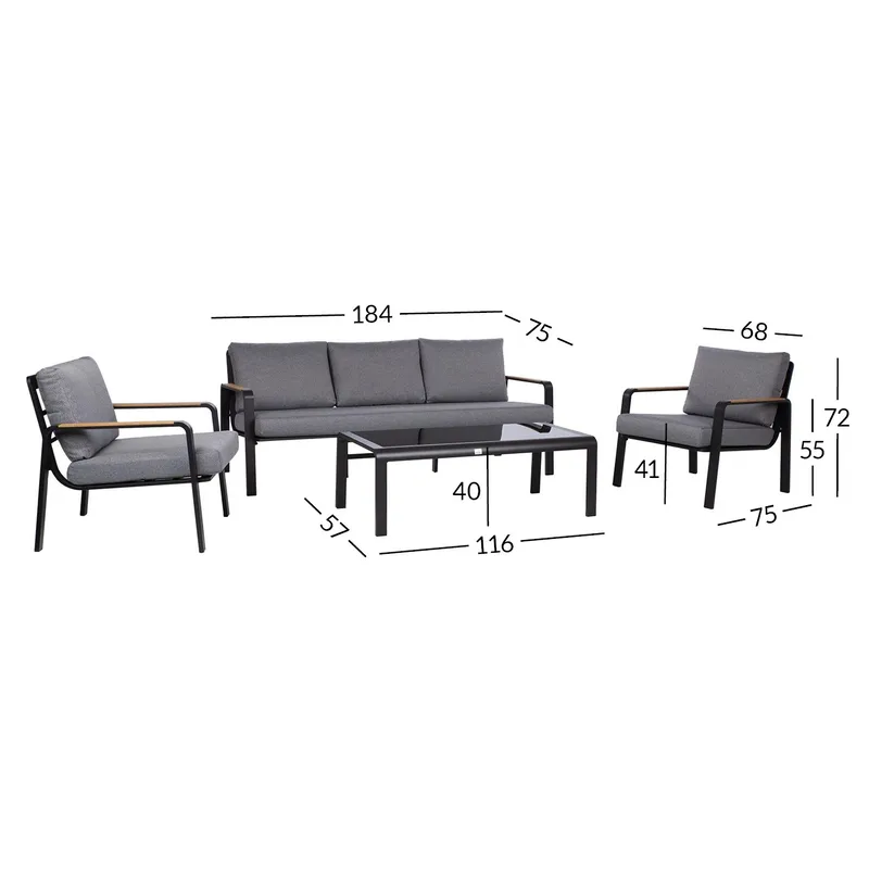 Trädgårdsmöbelgrupp Lona bord, soffa och 2 stolar - Grå / svart - Utemöbler - Loungemöbler - Soffgrupp utomhus