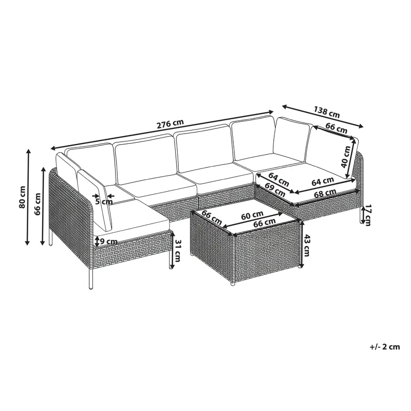 U-Formad Soffa utomhus 6-Sits Omegana Modulär Konstrotting - Beige/Svart - Utemöbler - Loungemöbler - Soffgrupp utomhus