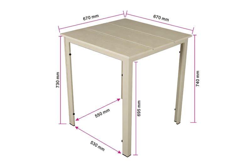 Tunis Cafebord utomhus 70x70 cm i metall/plast - Beige - Utemöbler - Balkong - Balkongmöbler - Balkongbord