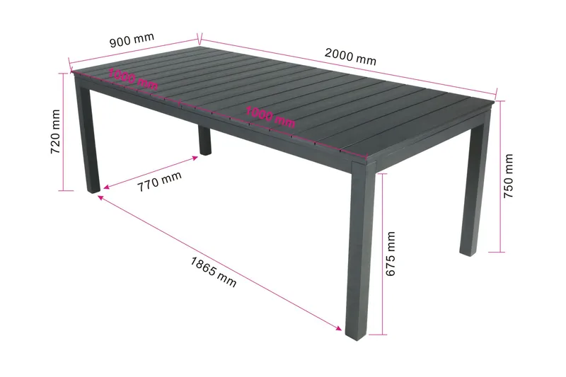 Tunis Rektangulärt Stort Förlängningsbart Matbord utomhus 205/305x90 cm i metall plast - Svart - Utemöbler - Utebord & trädgårdsbord - Matbord utomhus