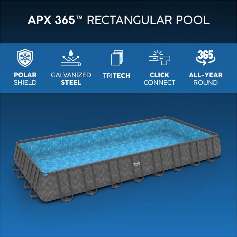Bestway pool ovan mark 9,56x4,88m – 132cm djup | APX 365™ Rektangulär Stålpool (561KJ) - Mörkgrå - Trädgård & spabad - Utomhusbad - Pool - Pool ovan mark