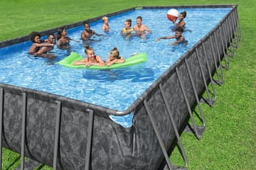 Bestway pool ovan mark 9,56x4,88m – 132cm djup | APX 365™ Rektangulär Stålpool (561KJ) - Mörkgrå - Trädgård & spabad - Utomhusbad - Pool - Pool ovan mark