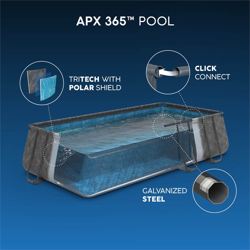 Bestway pool ovan mark 9,56x4,88m – 132cm djup | APX 365™ Rektangulär Stålpool (561KJ) - Mörkgrå - Trädgård & spabad - Utomhusbad - Pool - Pool ovan mark