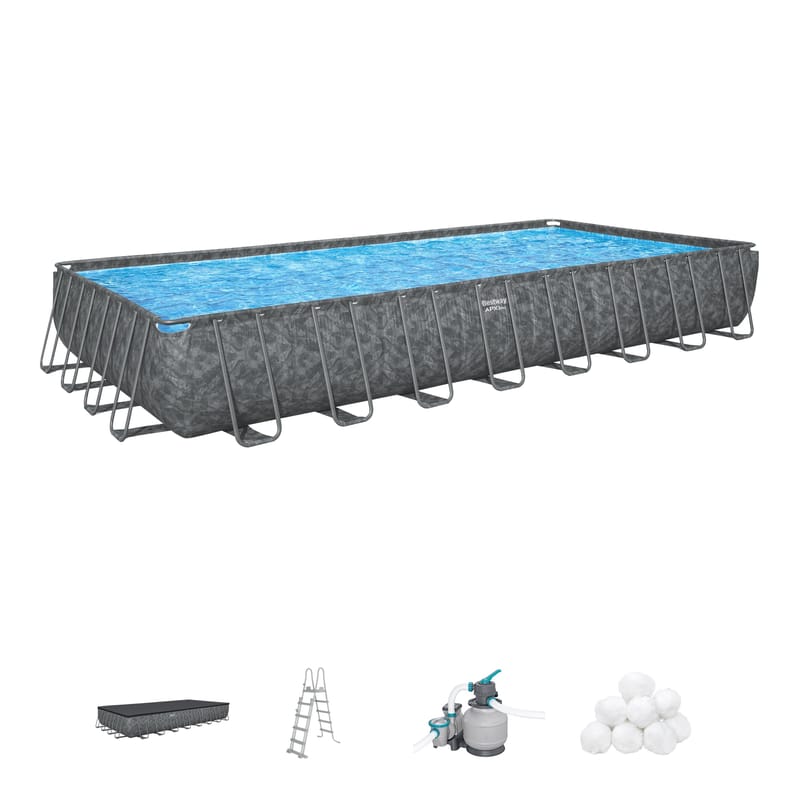 Bestway pool ovan mark 9,56x4,88m – 132cm djup | APX 365™ Rektangulär Stålpool (561KJ) - Mörkgrå - Trädgård & spabad - Utomhusbad - Pool - Pool ovan mark