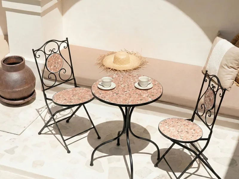 Bistrobord utomhus Adrano 60 cm Terrazzoeffekt Järn - Svart/Orange - Utem öbler - Balkong - Balkongmöbler - Balkongbord
