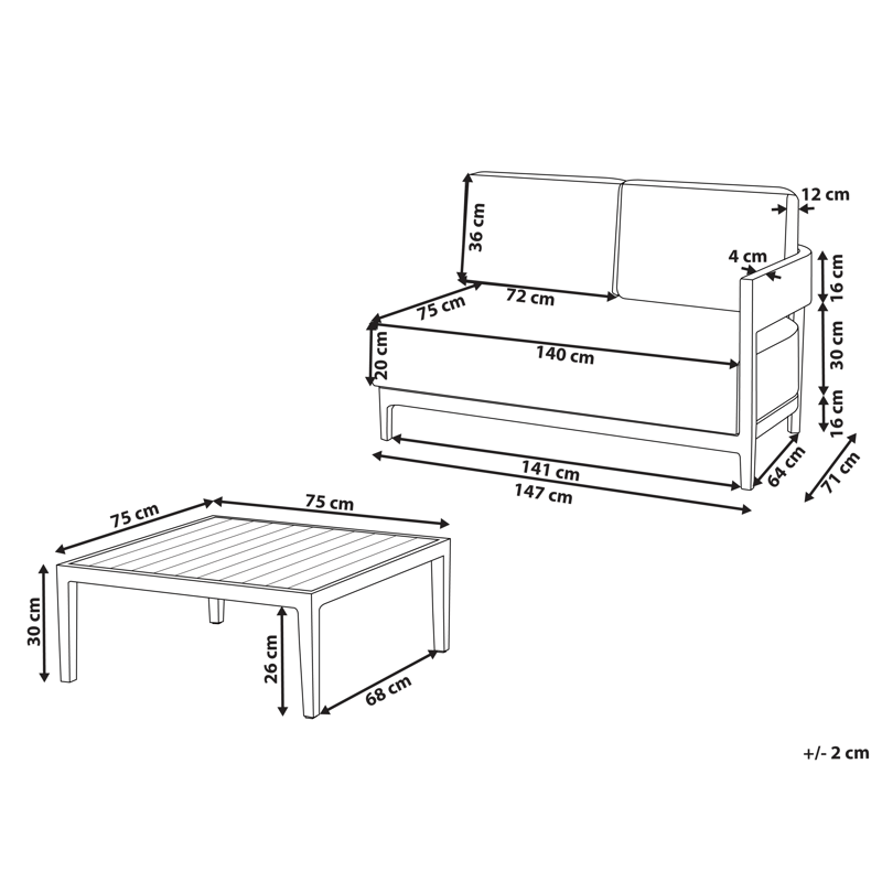 Soffa utomhus med Bord 2-Sits Sampieri - Brun/Beige - Utemöbler - Loungemöbler - Soffgrupp utomhus