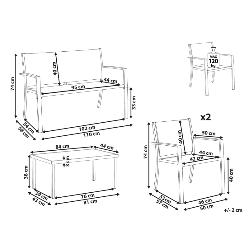 Soffgrupp utomhus med Bord 4-Sits Tavoleto - Grå - Utemöbler - Loungemöbler - Soffgrupp utomhus