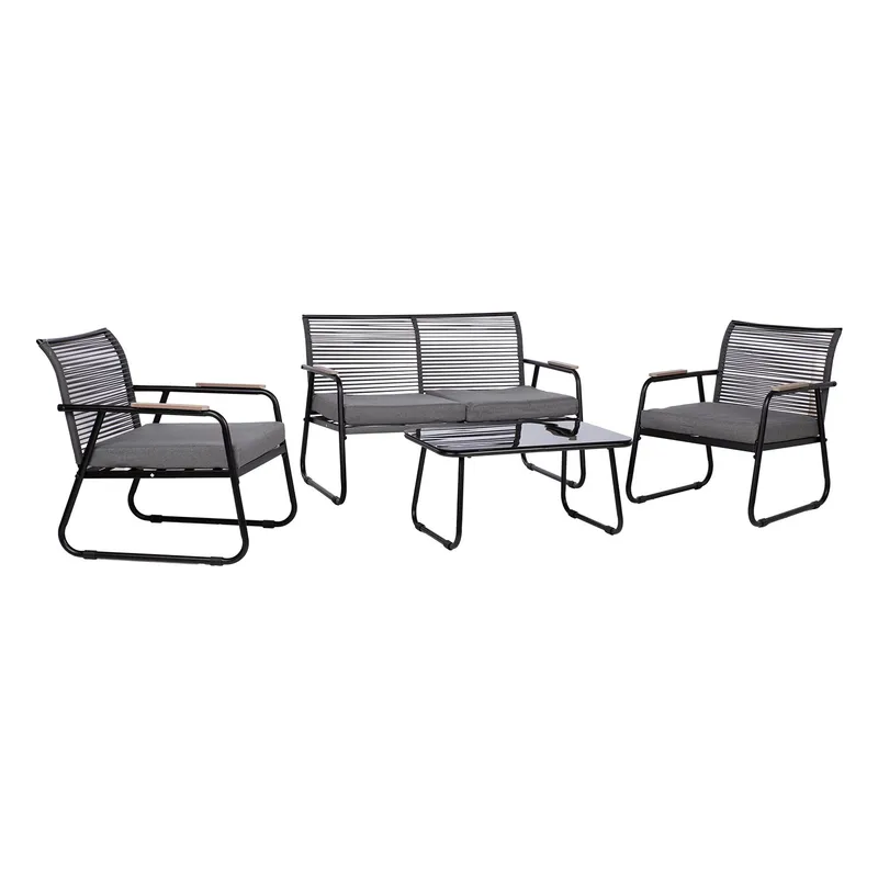 Trädgårdsmöbelset Macos bord, soffa och 2 stolar - Grå/svart - Utemöbler - Balkong - Balkongmöbler - Balkonggrupp & balkongset