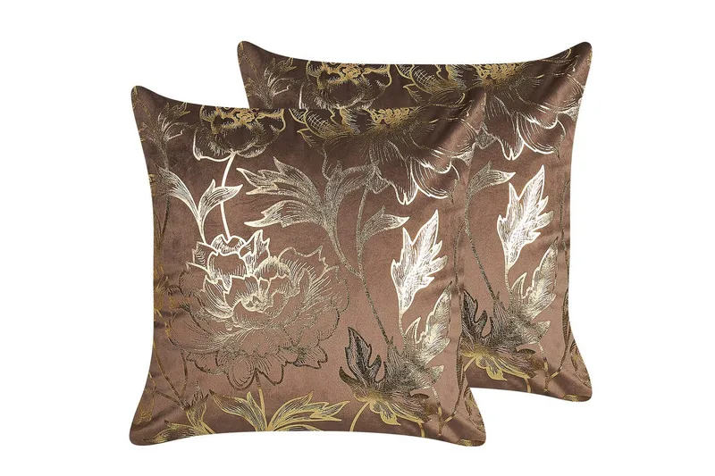 Prydnadskuddar Daffodil set om 2 Brun/Guld - Brun/Guld - Textil & mattor - Filtar, kuddar & plädar - Utekudde