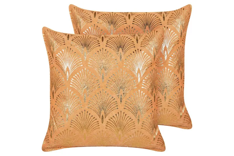 Prydnadskuddar Hoya set om 2 Orange/guld - Orange/guld - Textil & mattor - Filtar, kuddar & plädar - Utekudde