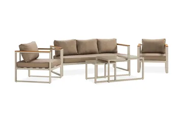 Aspvik Soffgrupp Utomhus 5-sits Aluminium - Mörk Beige / Vit - Utemöbler - Loungemöbler - Soffgrupp utomhus