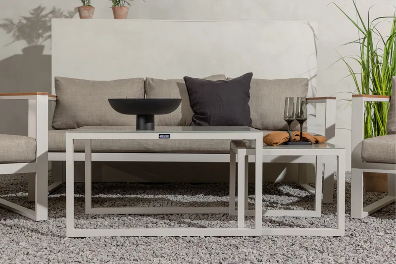 Aspvik Soffgrupp Utomhus 5-sits Aluminium - Mörk Beige / Vit - Utemöbler - Loungemöbler - Soffgrupp utomhus