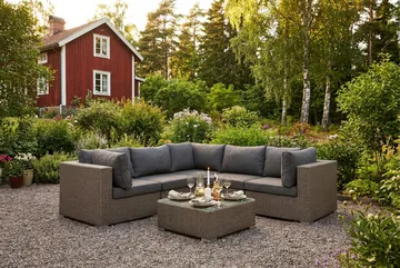 Marcus Hörnmodul utomhus med Dyna i konstrotting - Grå / Grå dynor - Utemöbler - Loungemöbler - Modulsoffa utomhus - Hörnmodul utesoffa