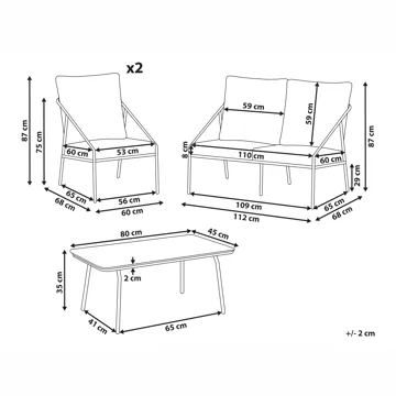Soffgrupp utomhus med Bord 4-Sits Ustica - Vit/Svart - Utemöbler - Loungemöbler - Soffgrupp utomhus