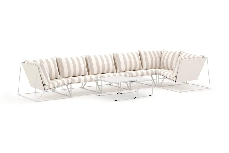 Usteryd utomhus hörnsoffa 6-sits vändbar, Beige/Striped