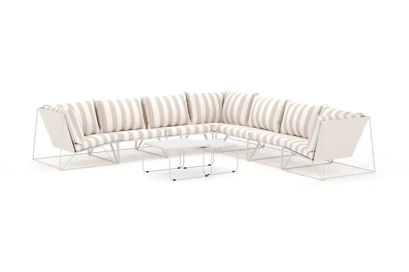 Usteryd utomhus hörnsoffa 7-sits vändbar, Beige/Striped