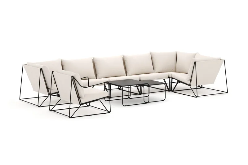 Usteryd utomhus hörnsoffa 7-sits vändbar med fåtölj, Svart/Beige