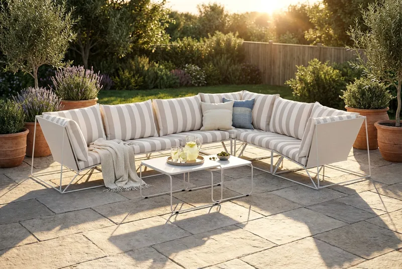 Usteryd utomhus L-soffa 6-sits vändbar - Beige/Striped - Utemöbler - Loungemöbler - Soffgrupp utomhus