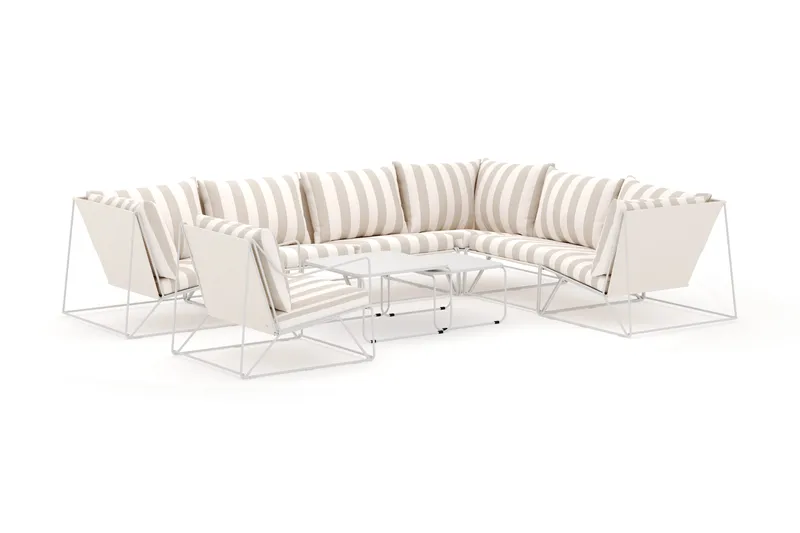 Usteryd utomhus L-soffa 7-sits vändbar med fåtölj - Beige/Striped - Utemöbler - Loungemöbler - Soffgrupp utomhus
