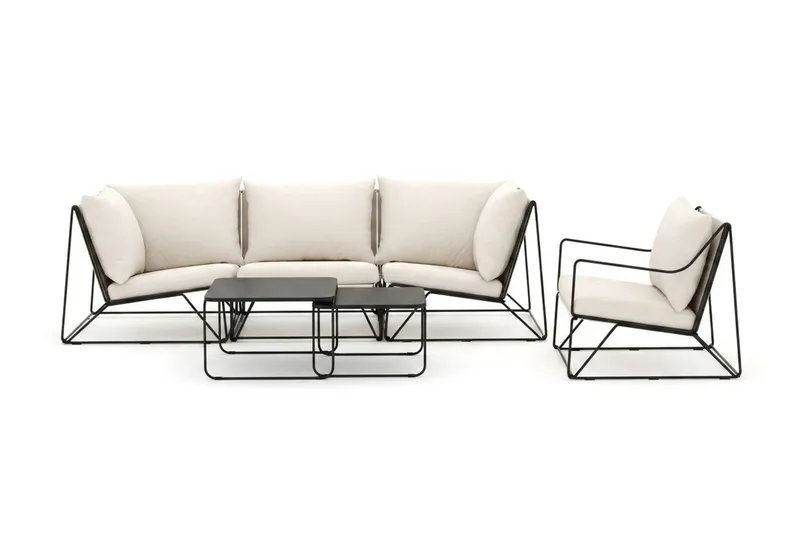 Usteryd utomhus rak 4-sits soffa med fåtölj - Svart/Beige - Utemöbler - Loungemöbler - Soffgrupp utomhus