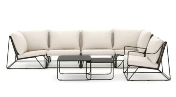 Usteryd utomhus rak 5-sits soffa med fåtölj - Svart/Beige - Utemöbler - Loungemöbler - Soffgrupp utomhus