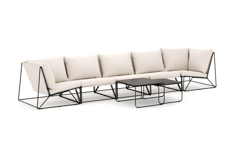 Usteryd utomhus rak 5-sits soffa - Svart/Beige - Utemöbler - Loungemöbler - Soffgrupp utomhus