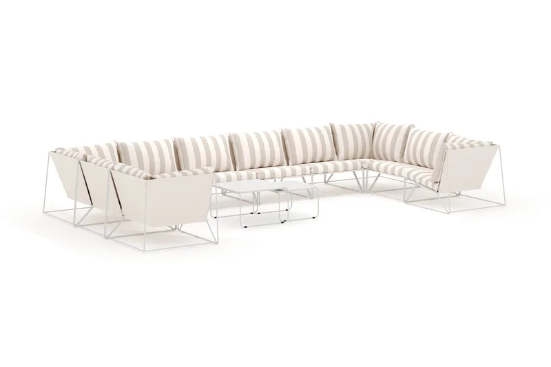 Usteryd utomhus U-soffa 10-sits med stängt avslut - Beige/Striped - Utemöbler - Loungemöbler - Soffgrupp utomhus