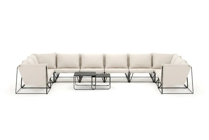 Usteryd utomhus U-soffa 10-sits med stängt avslut - Svart/Beige - Utemöbler - Loungemöbler - Soffgrupp utomhus