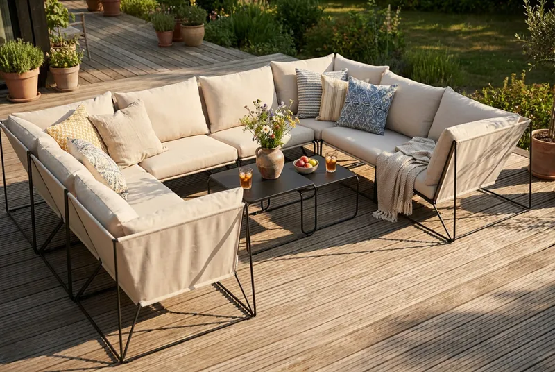 Usteryd utomhus U-soffa 8-sits med stängt avslut - Svart/Beige - Utemöbler - Loungemöbler - Soffgrupp utomhus