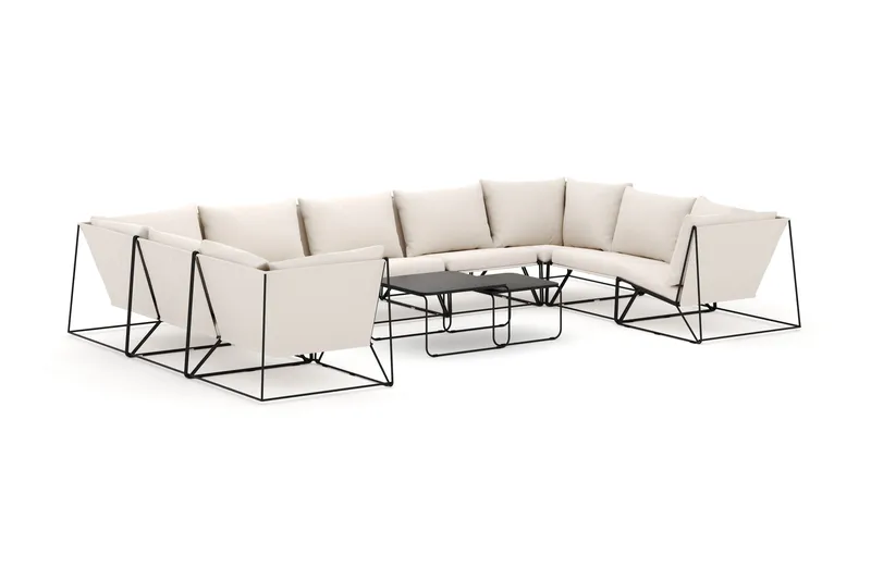 Usteryd utomhus U-soffa 9-sits med stängt avslut - Svart/Beige - Utemöbler - Loungemöbler - Soffgrupp utomhus