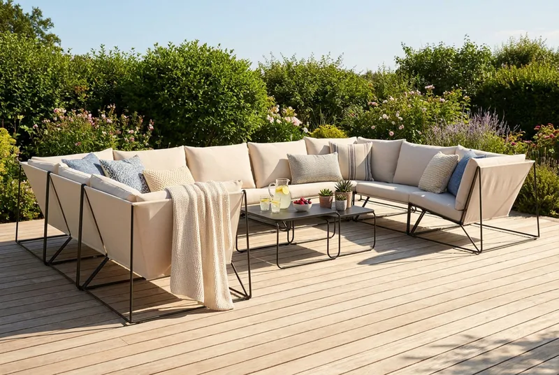 Usteryd utomhus U-soffa 9-sits med stängt avslut - Svart/Beige - Utemöbler - Loungemöbler - Soffgrupp utomhus