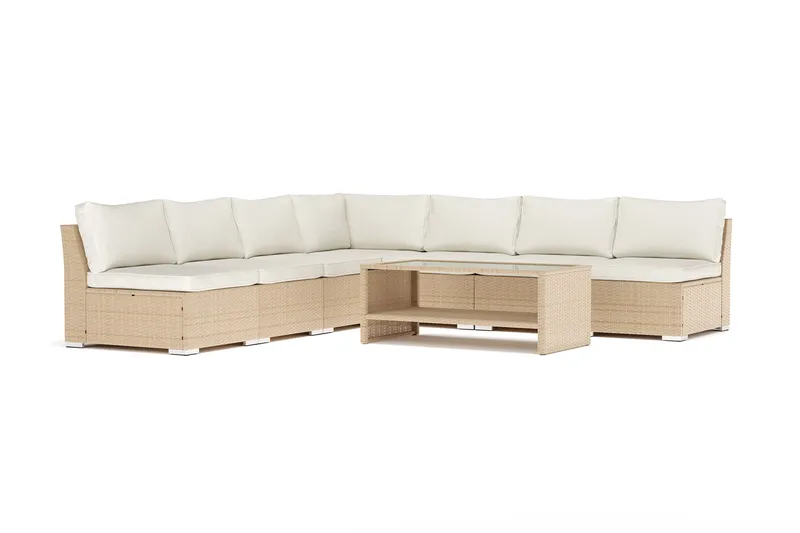 Wisconsin utomhus hörnsoffa 7-sits vändbar med öppet avslut - Beige - Utemöbler - Loungemöbler - Soffgrupp utomhus