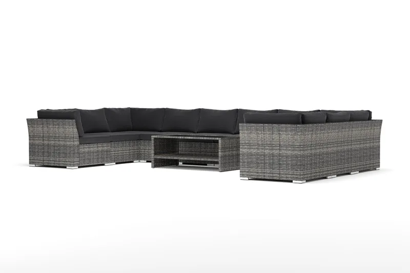Wisconsin utomhus U-soffa 10-sits med stängt avslut - Grå - Utemöbler - Loungemöbler - Soffgrupp utomhus