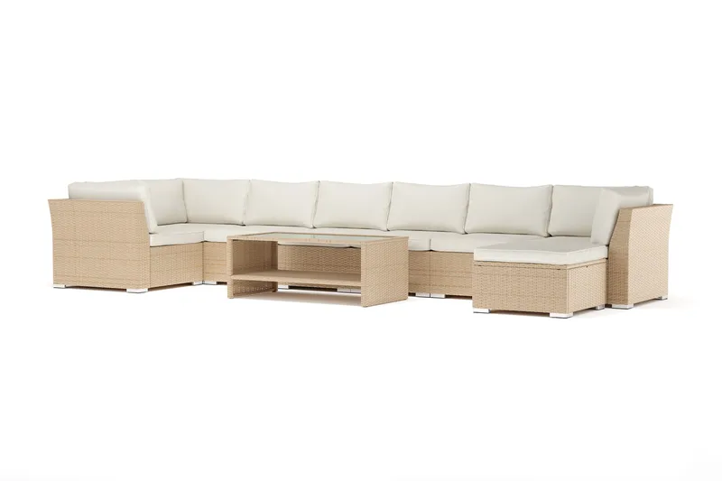 Wisconsin utomhus U-soffa 8-sits med vändbar divan - Beige - Utemöbler - Loungemöbler - Soffgrupp utomhus