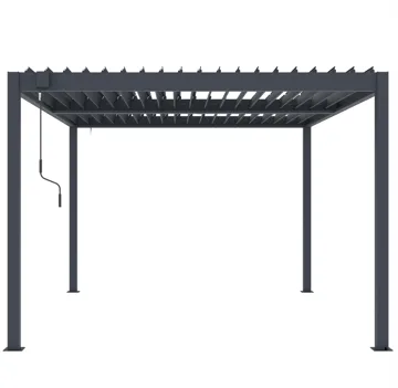 Pergola 3x3 m med lamelltak | Grå stålpergola för uteplats - Mörkgrå - Utemöbler - Solskydd - Pergola